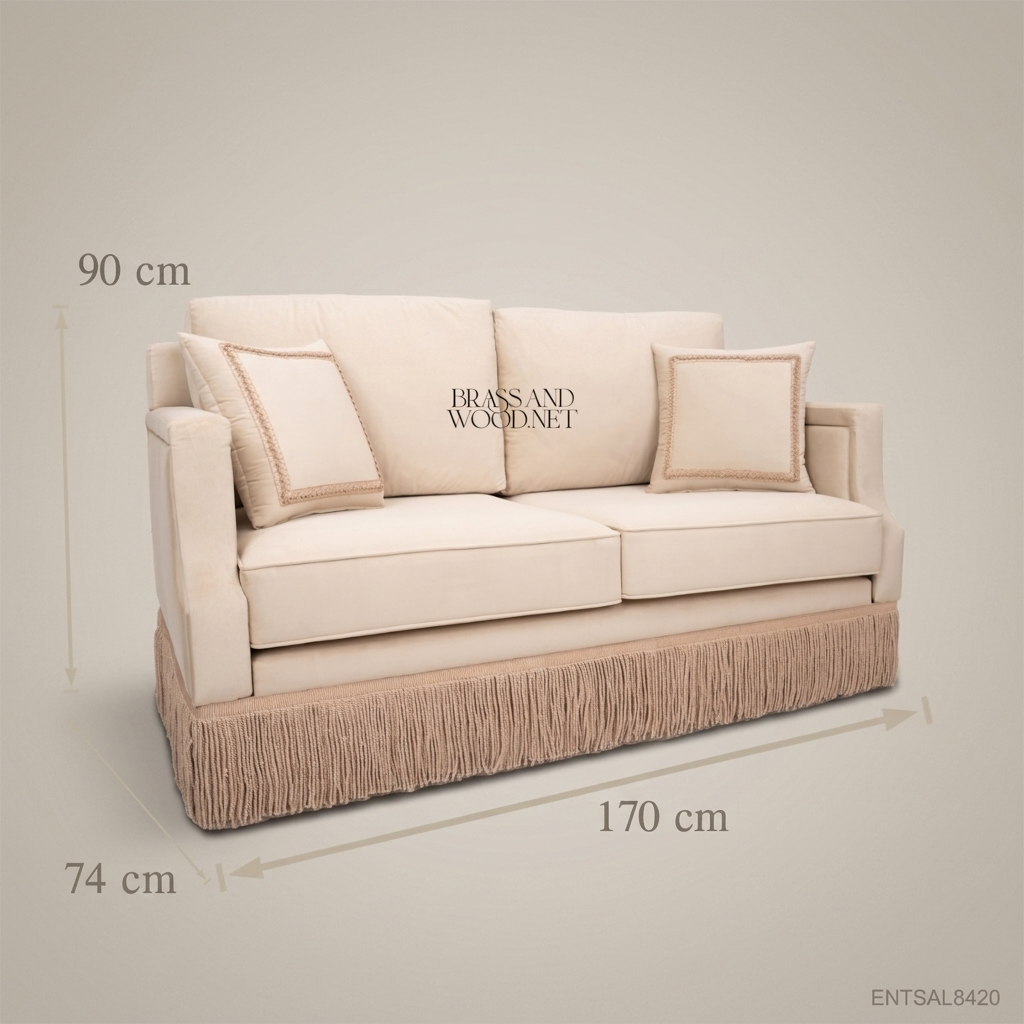 2-Seat Neoclassical Linen Salon Sofa with Fringe Skirt