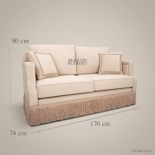 2-Seat Neoclassical Linen Salon Sofa with Fringe Skirt