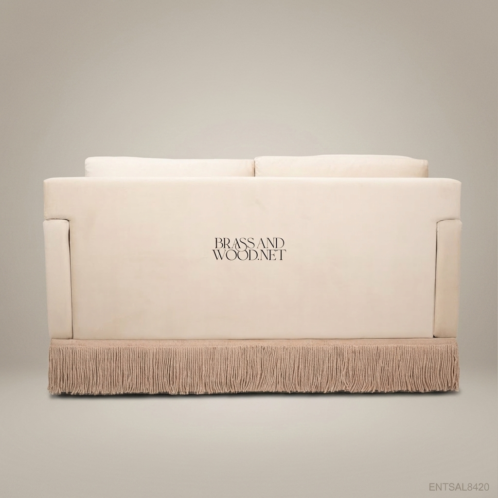 2-Seat Neoclassical Linen Salon Sofa with Fringe Skirt