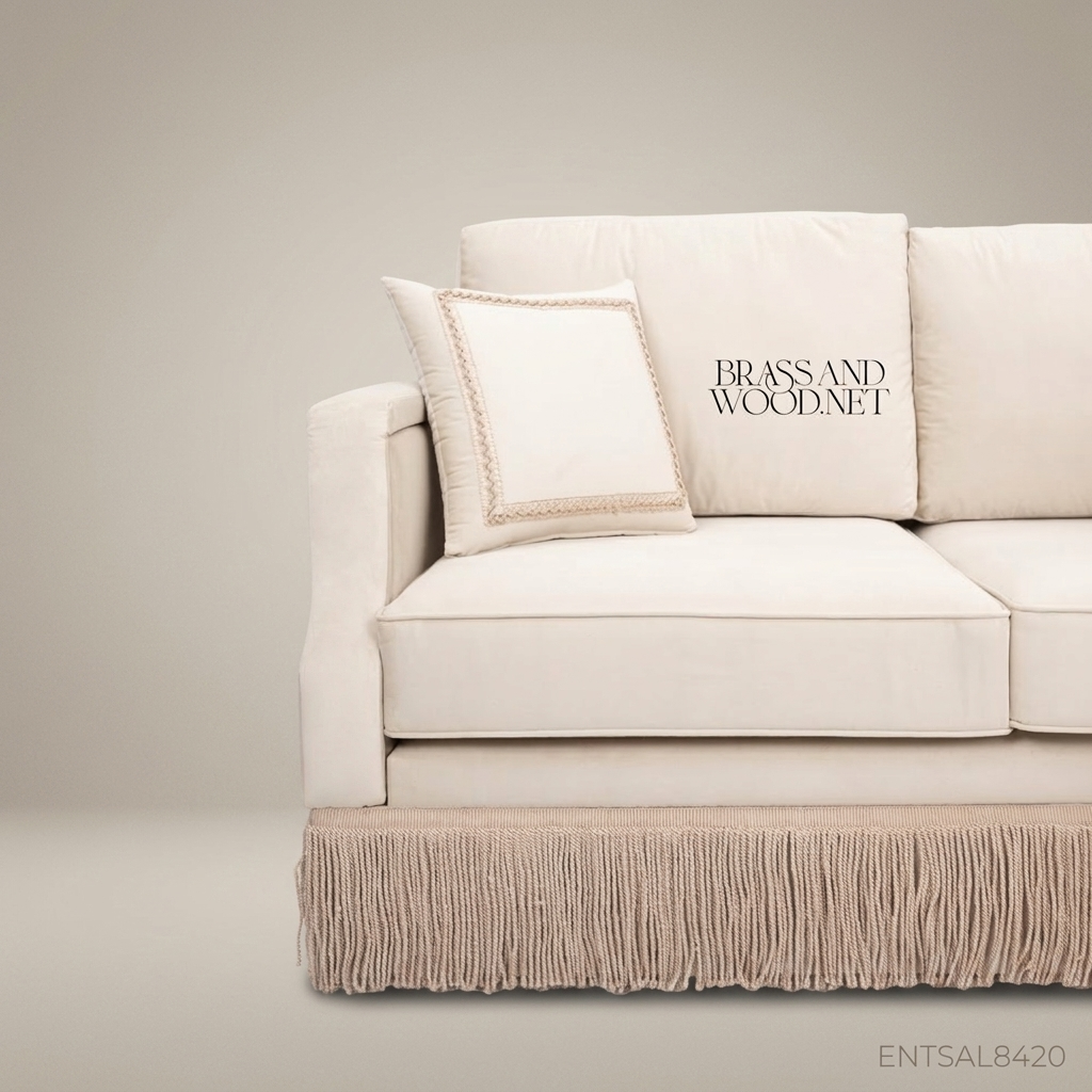2-Seat Neoclassical Linen Salon Sofa with Fringe Skirt