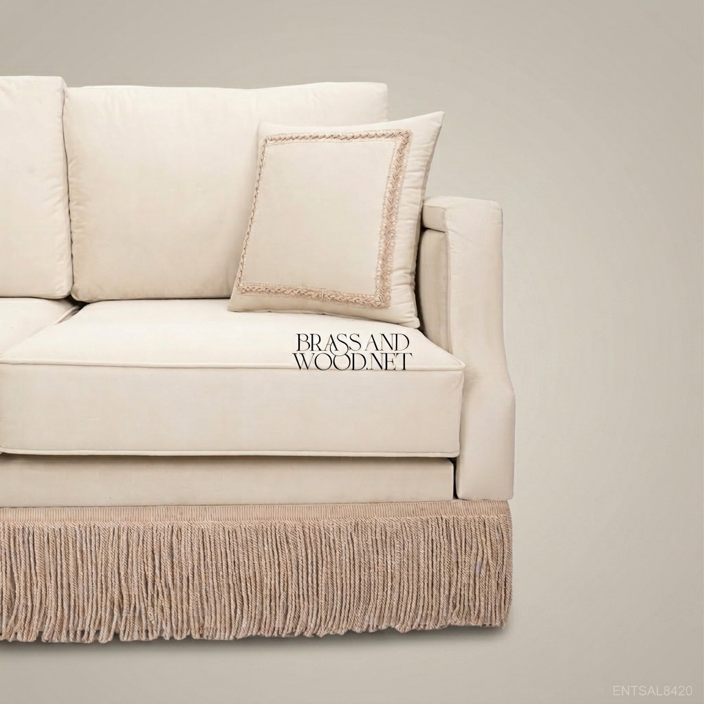2-Seat Neoclassical Linen Salon Sofa with Fringe Skirt