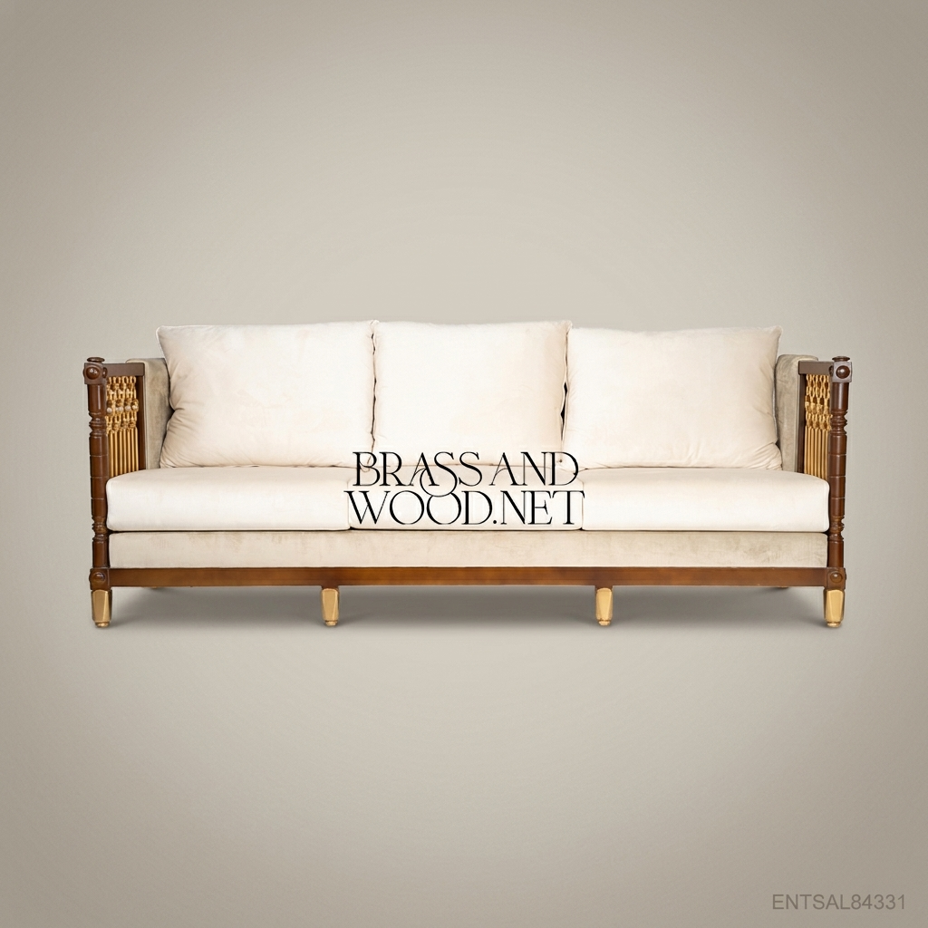 3-Seat Neoclassical Salon Sofa with Gilt Lattice Panels