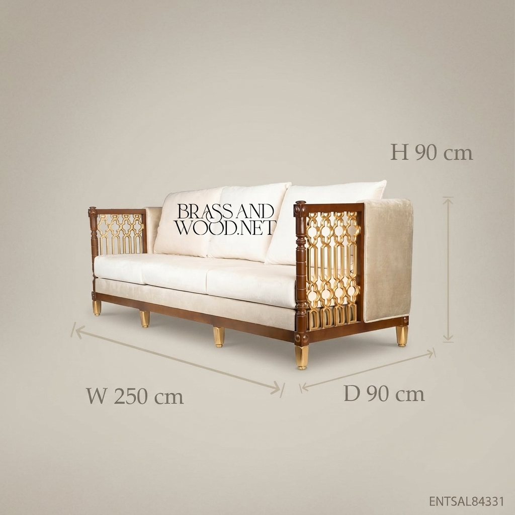 5-Seat Neoclassical Salon Sofa with Gilt Lattice Arms