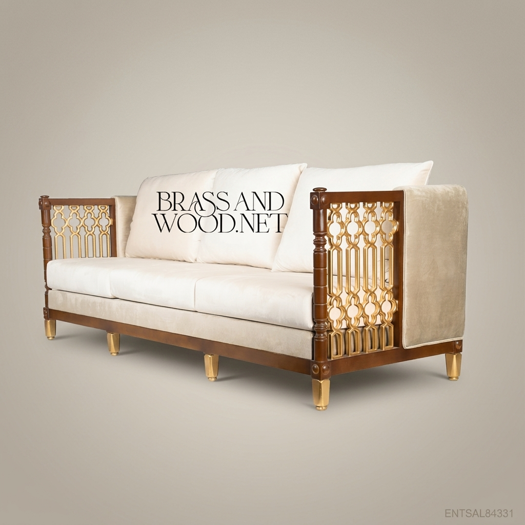 2-Seat Neoclassical Salon Sofa with Gilt Lattice Panels