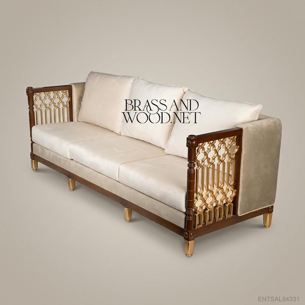 2-Seat Neoclassical Salon Sofa with Gilt Lattice Panels