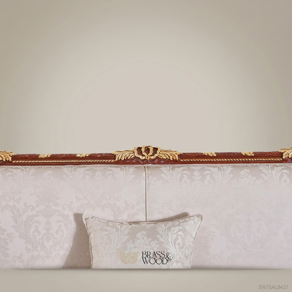 3-Seat Louis XVI Damask Salon Sofa with Gilt Wood Frame