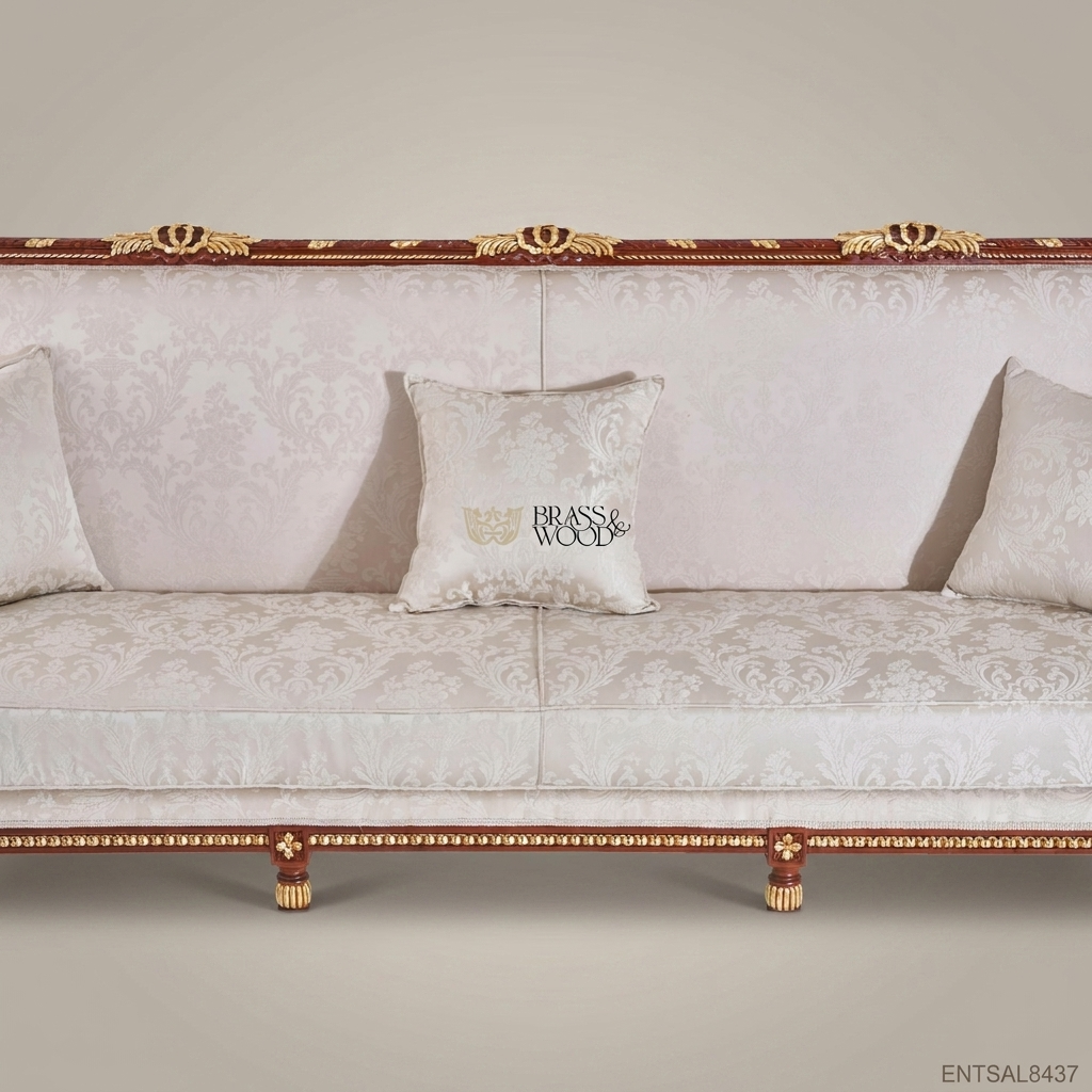 2-Seat Louis XVI Gilded Salon Sofa – Ivory Damask