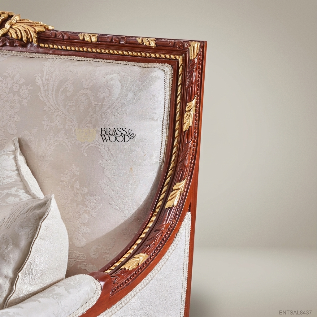 2-Seat Louis XVI Gilded Salon Sofa – Ivory Damask