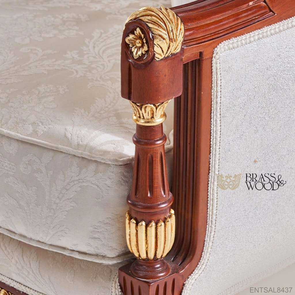 2-Seat Louis XVI Gilded Salon Sofa – Ivory Damask