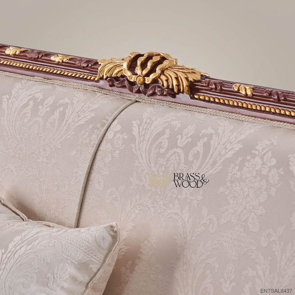 2-Seat Louis XVI Gilded Salon Sofa – Ivory Damask