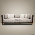 4-Seat Empire Salon Sofa with Gilt Wood & Damask Upholstery