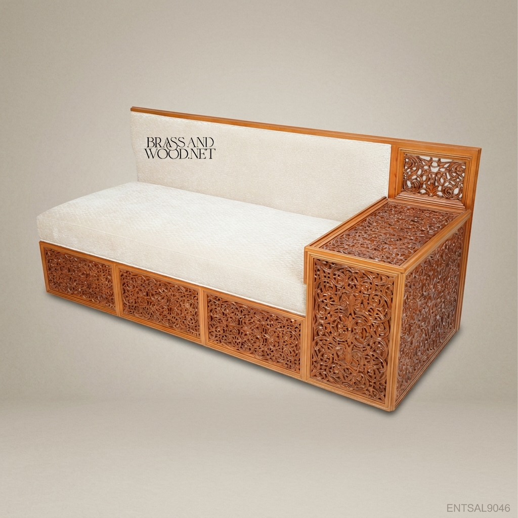 3-Seat Oriental Hand-Carved Salon Sofa with Side Table