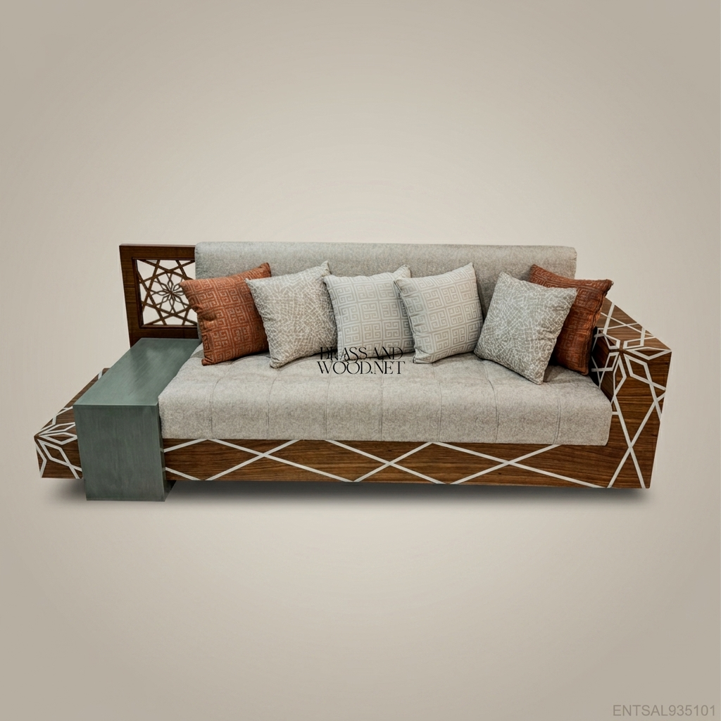 2-Seat Contemporary Salon Sofa with Geometric Wood Inlay