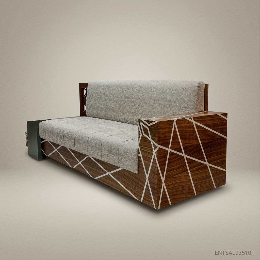 2-Seat Contemporary Salon Sofa with Geometric Wood Inlay