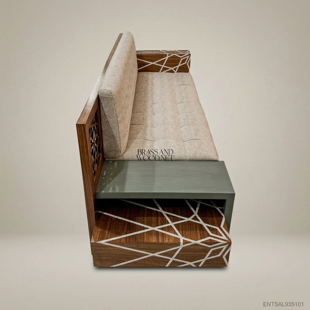 2-Seat Contemporary Salon Sofa with Geometric Wood Inlay