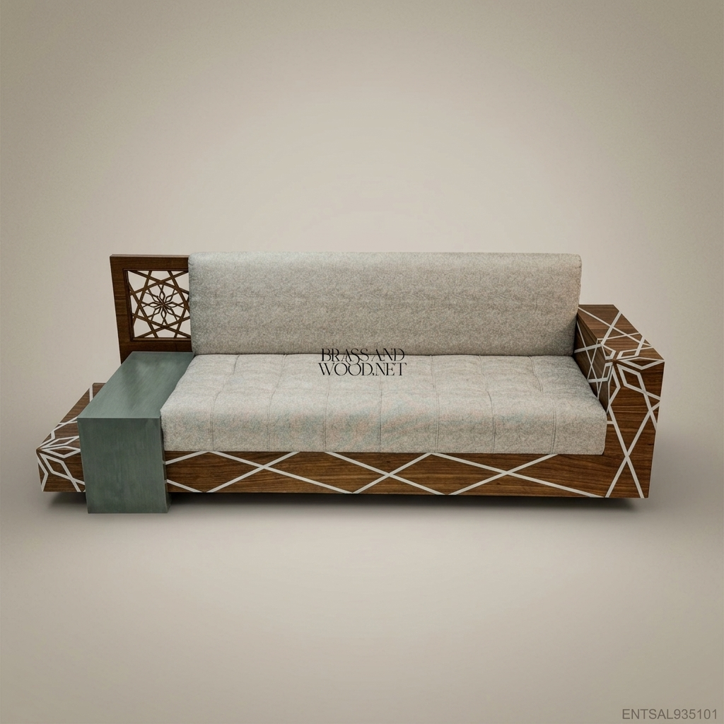 2-Seat Contemporary Salon Sofa with Geometric Wood Inlay
