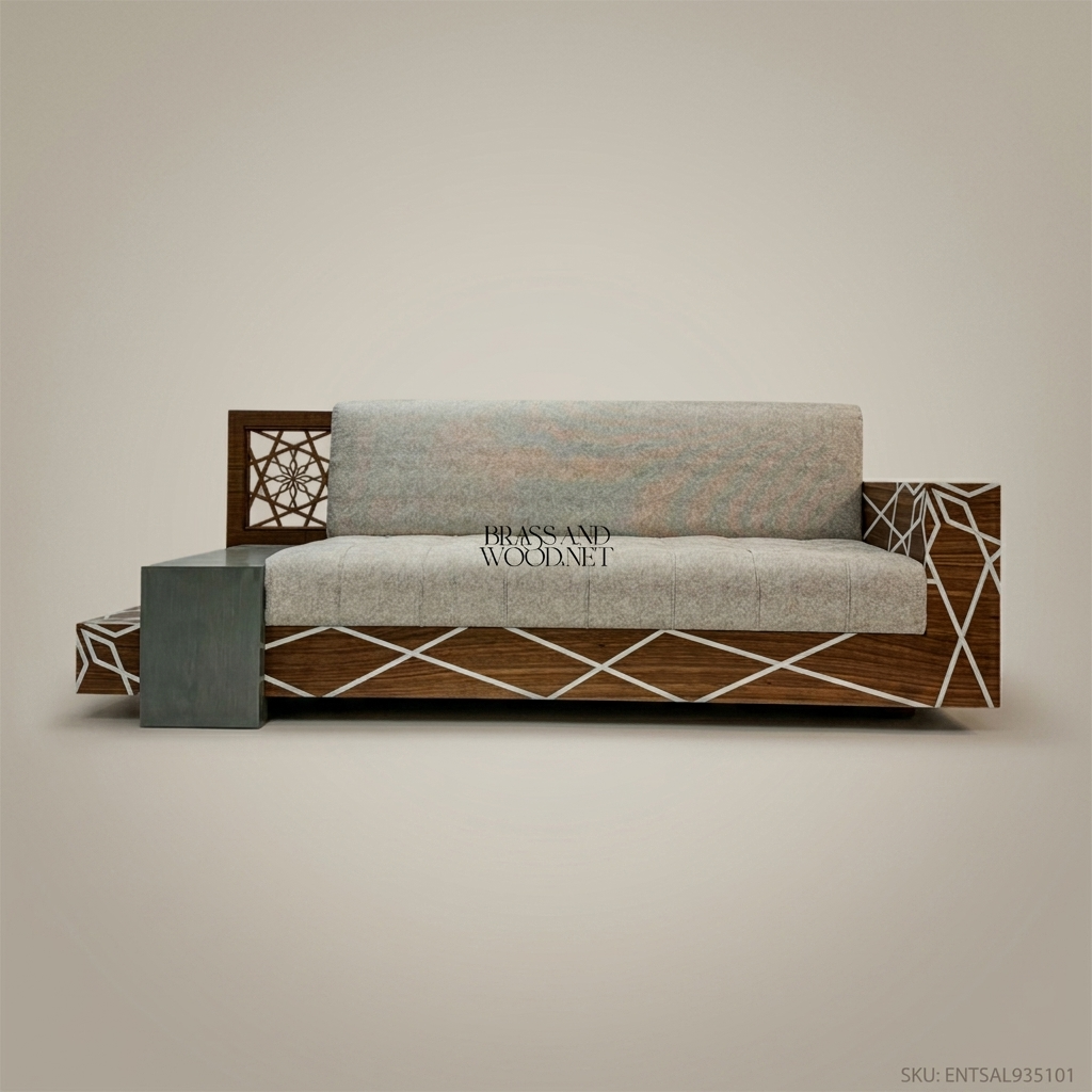 2-Seat Contemporary Salon Sofa with Geometric Wood Inlay