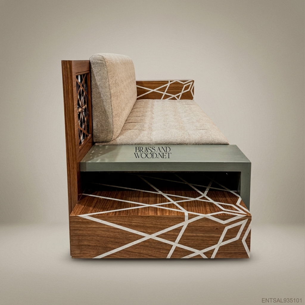 2-Seat Contemporary Salon Sofa with Geometric Wood Inlay