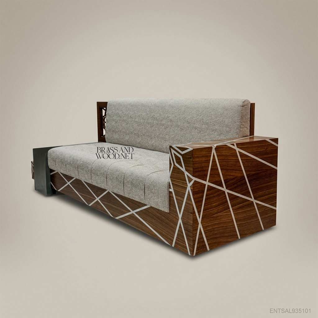 5-Seat Contemporary Hardwood Salon Sofa with Geometric Inlay