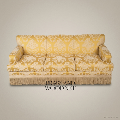 3-Seat Baroque Damask Salon Sofa with Fringe Trim