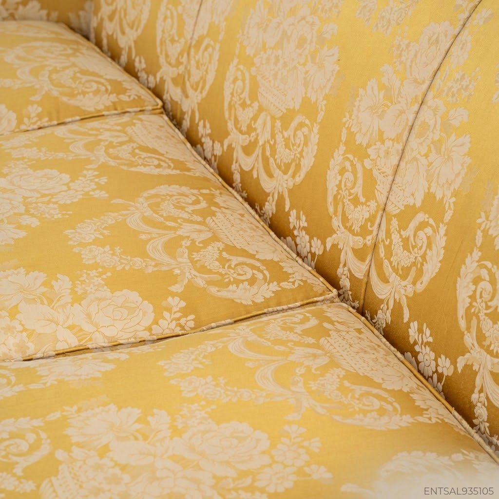 3-Seat Baroque Damask Salon Sofa with Fringe Trim