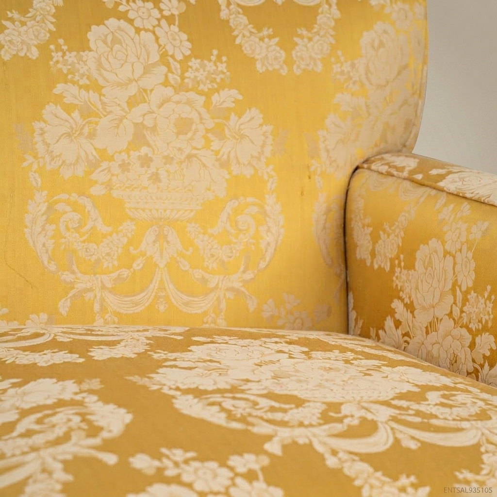 3-Seat Baroque Damask Salon Sofa with Fringe Trim
