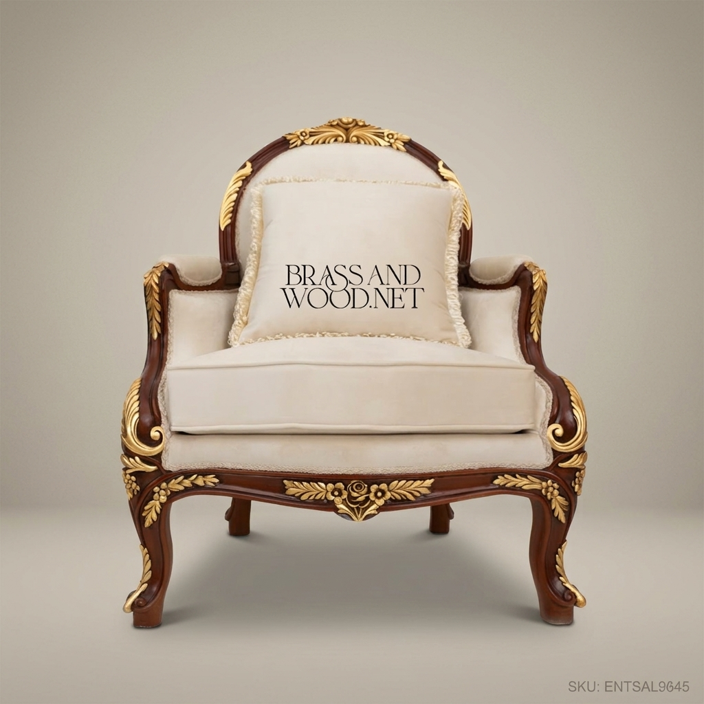 Louis XV Salon Armchair with Gilt Wood Frame & Ivory Upholstery