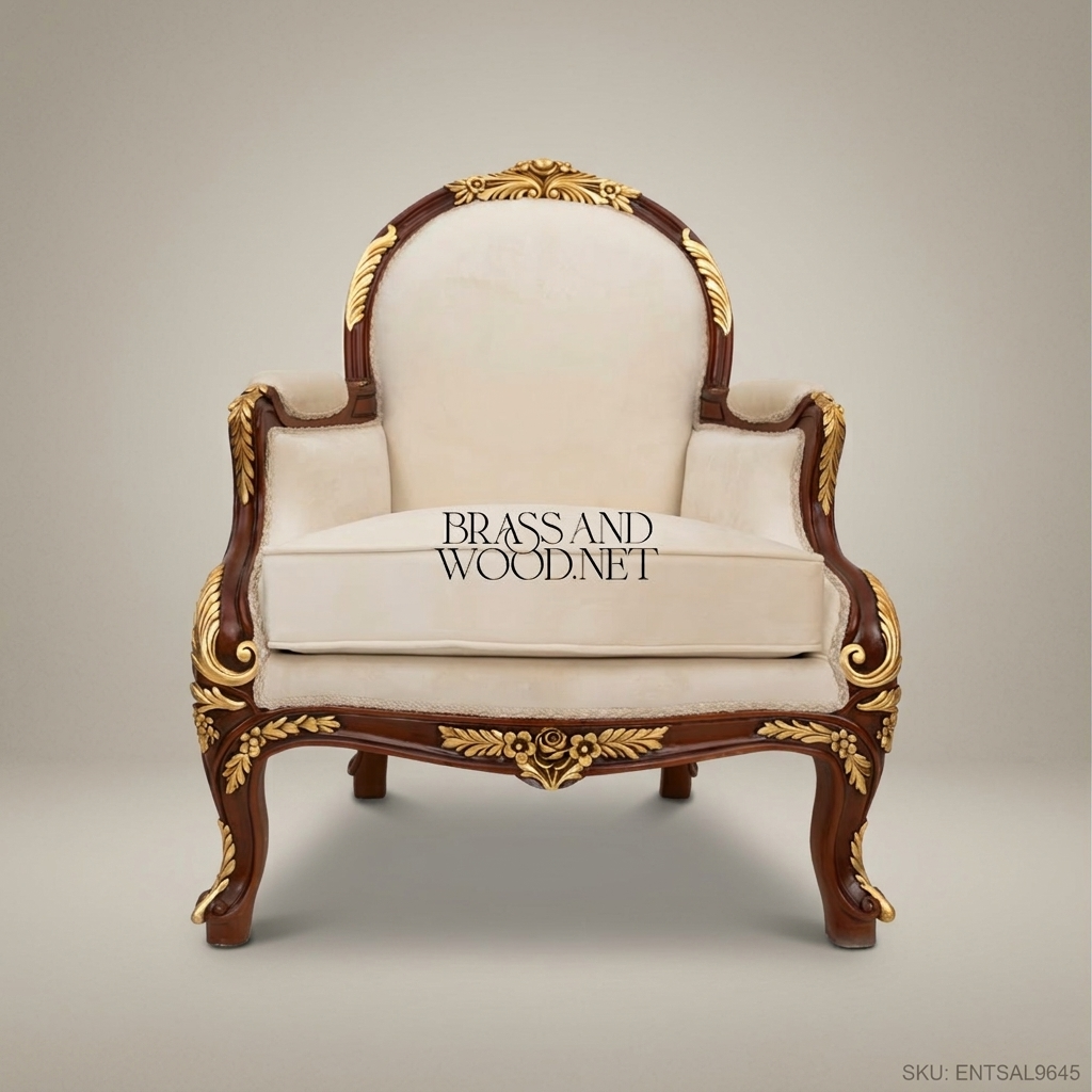 Louis XV Salon Armchair with Gilt Wood Frame & Ivory Upholstery