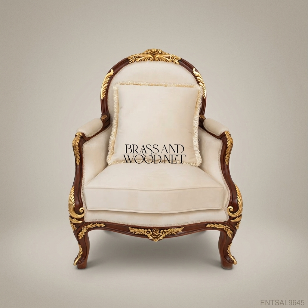 Louis XV Salon Armchair with Gilt Wood Frame & Ivory Upholstery
