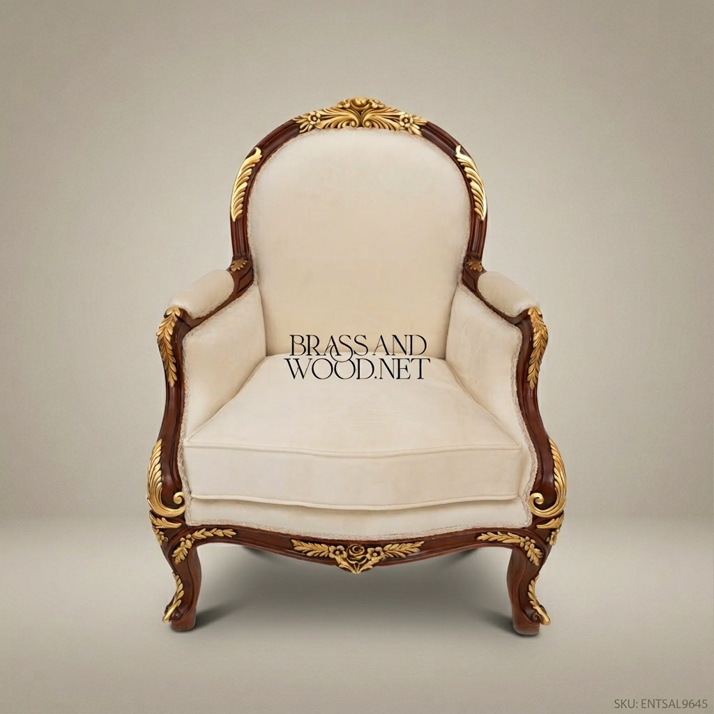 Louis XV Salon Armchair with Gilt Wood Frame & Ivory Upholstery