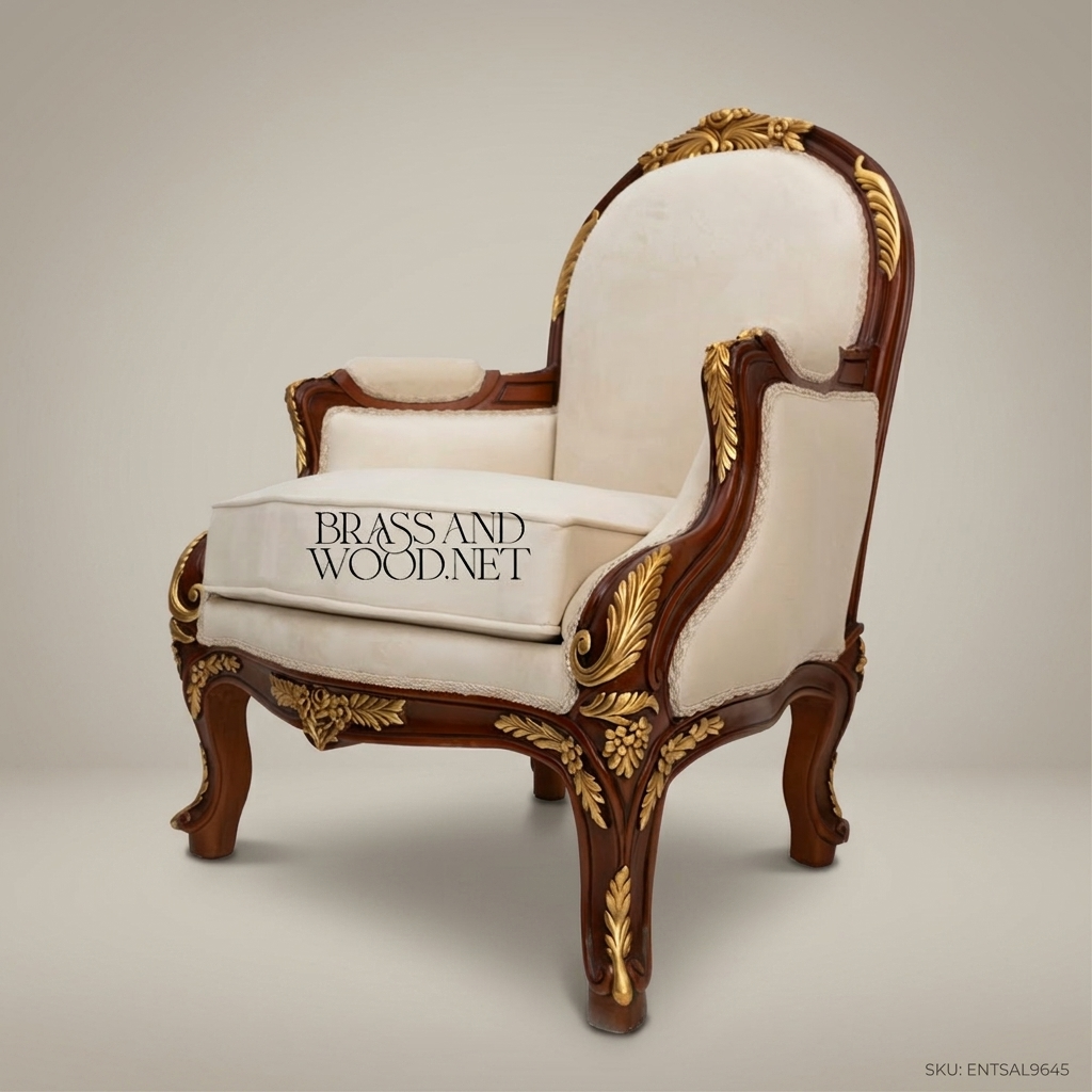 Louis XV Salon Armchair with Gilt Wood Frame & Ivory Upholstery