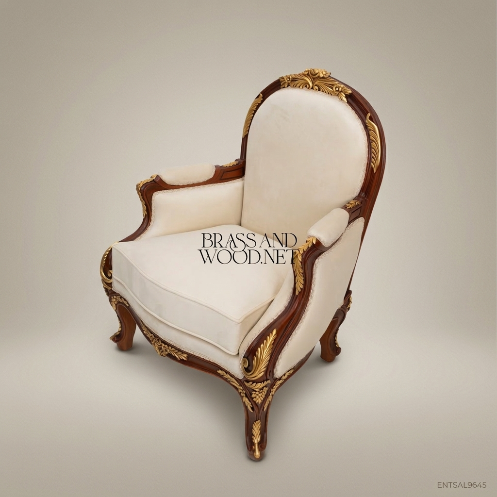 Louis XV Salon Armchair with Gilt Wood Frame & Ivory Upholstery