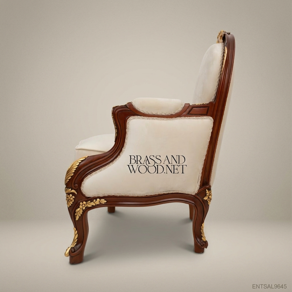 Louis XV Salon Armchair with Gilt Wood Frame & Ivory Upholstery