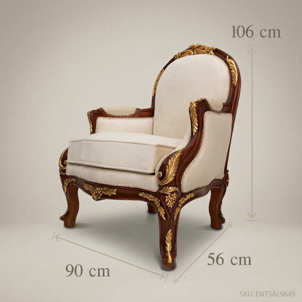 Louis XV Salon Armchair with Gilt Wood Frame & Ivory Upholstery