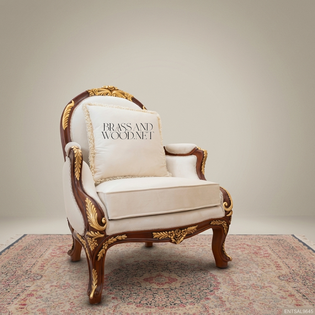 Louis XV Salon Armchair with Gilt Wood Frame & Ivory Upholstery
