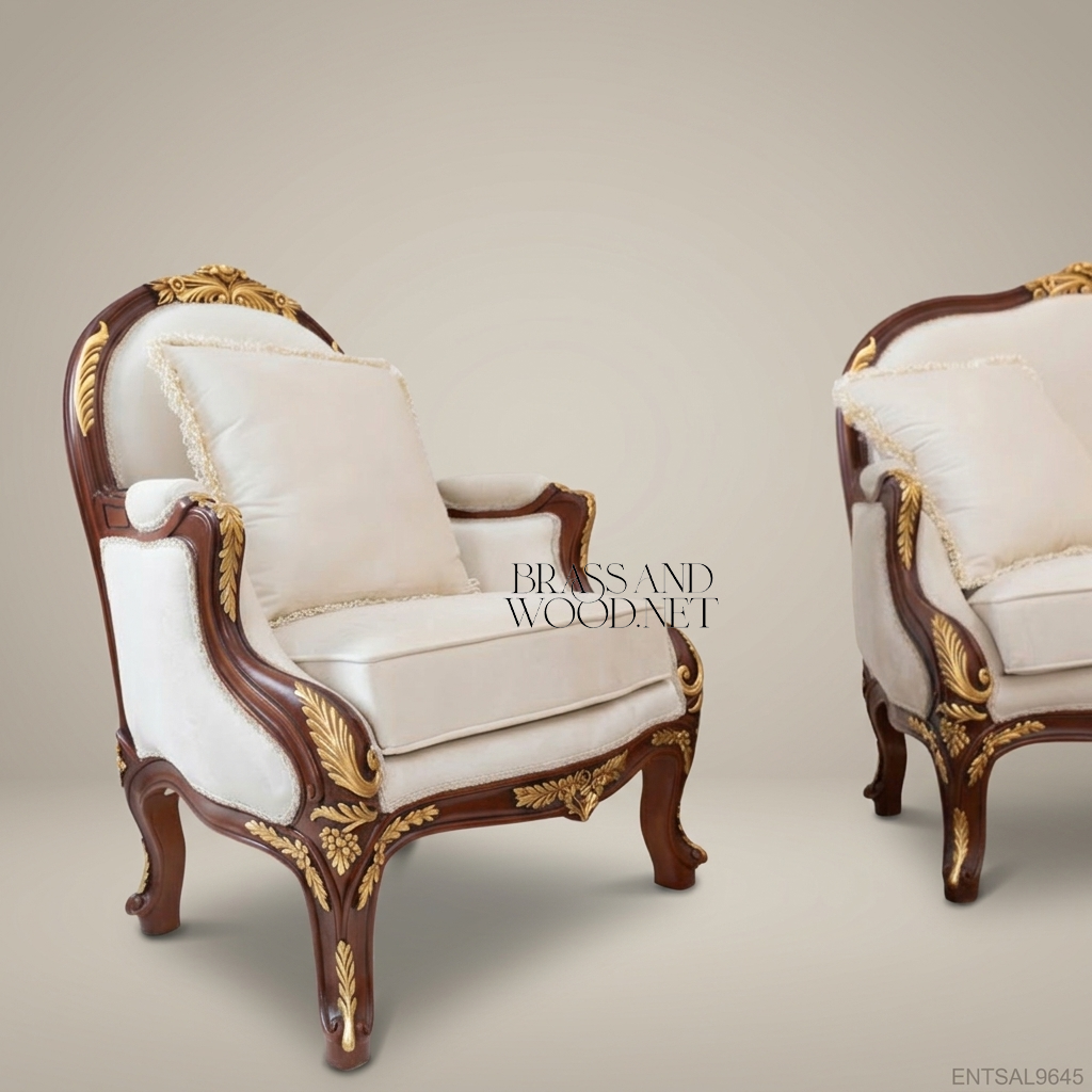 Louis XV Salon Armchair with Gilt Wood Frame & Ivory Upholstery