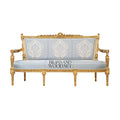 3-Seat Louis XVI Gilded Salon Sofa with Damask Upholstery