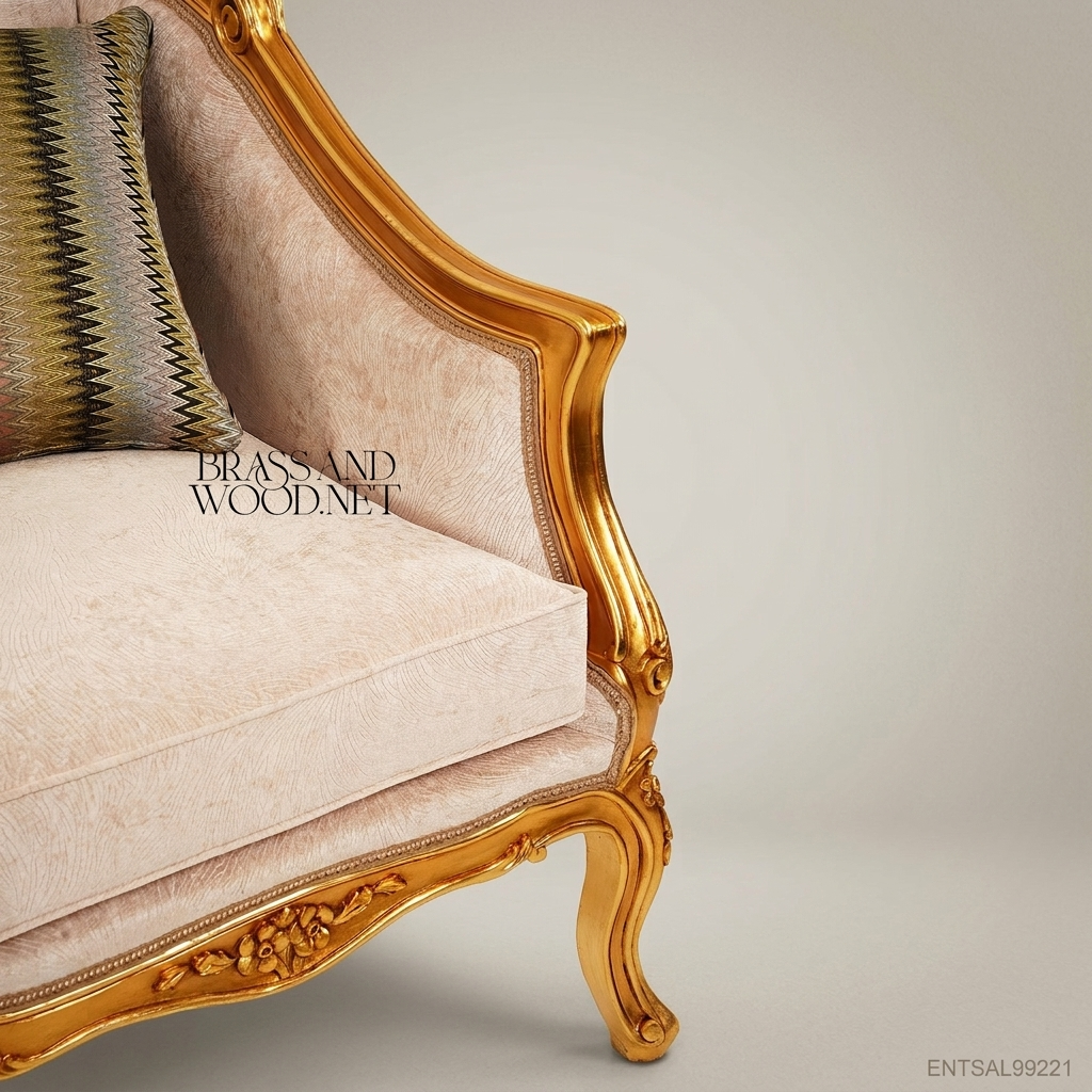 3-Seat Louis XV Gilded Salon Sofa – Champagne Velvet