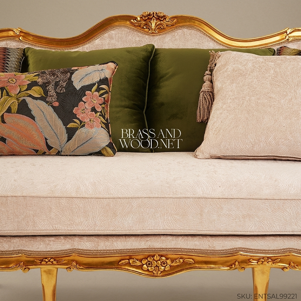 2-Seat Louis XV Gilded Salon Sofa – Gold Leaf Frame & Velvet