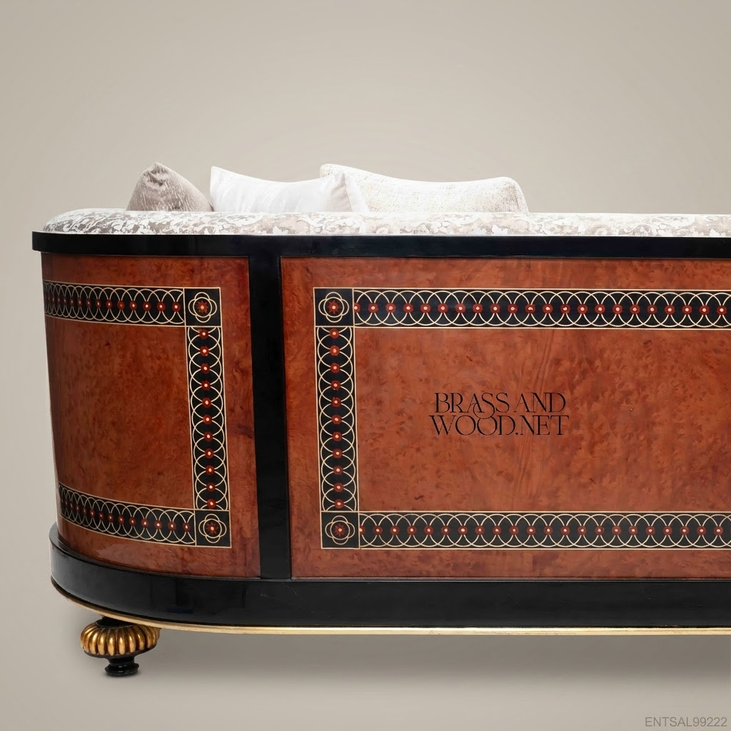 2-Seat Empire Salon Sofa with Gilt Wood & Inlaid Veneer