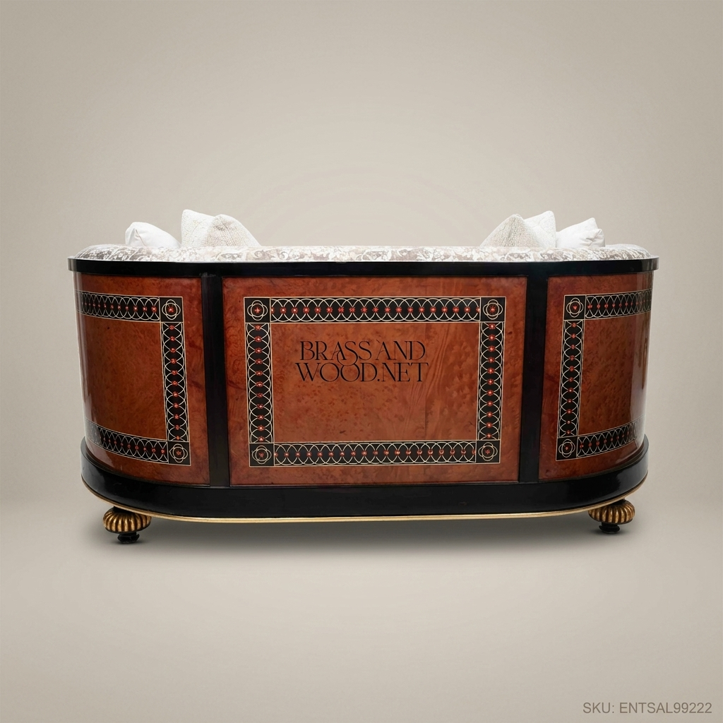 2-Seat Empire Salon Sofa with Gilt Wood & Inlaid Veneer