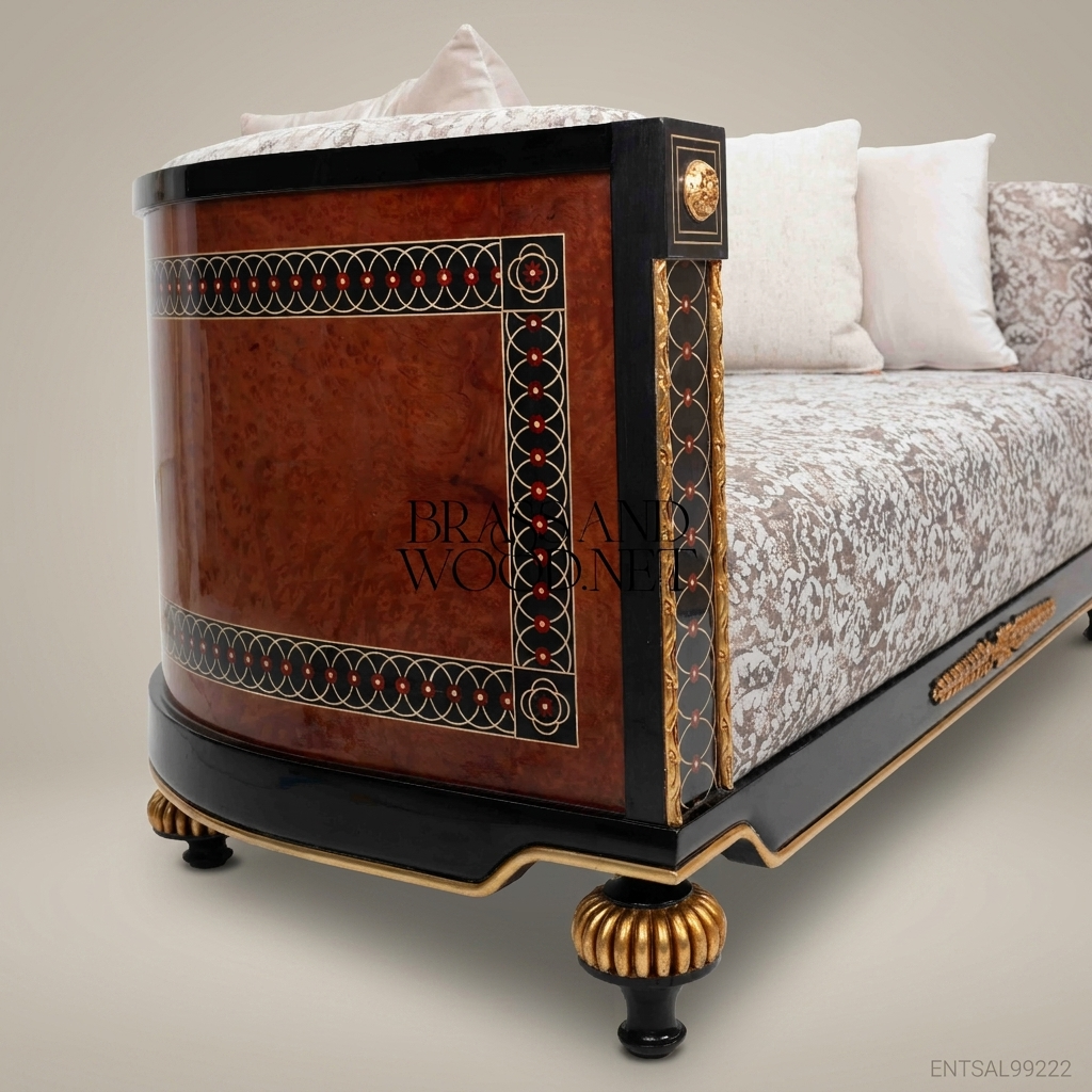 2-Seat Empire Salon Sofa with Gilt Wood & Inlaid Veneer