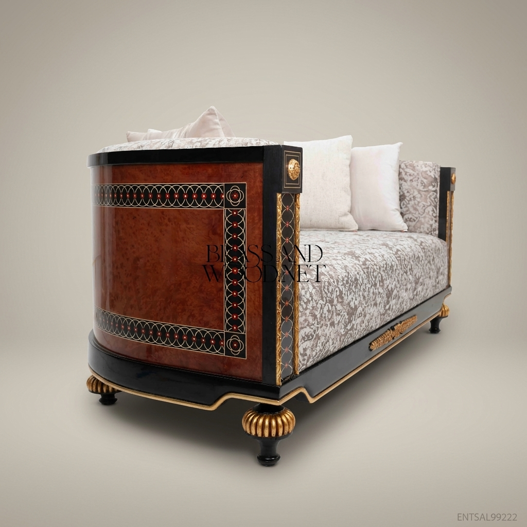 2-Seat Empire Salon Sofa with Gilt Wood & Inlaid Veneer
