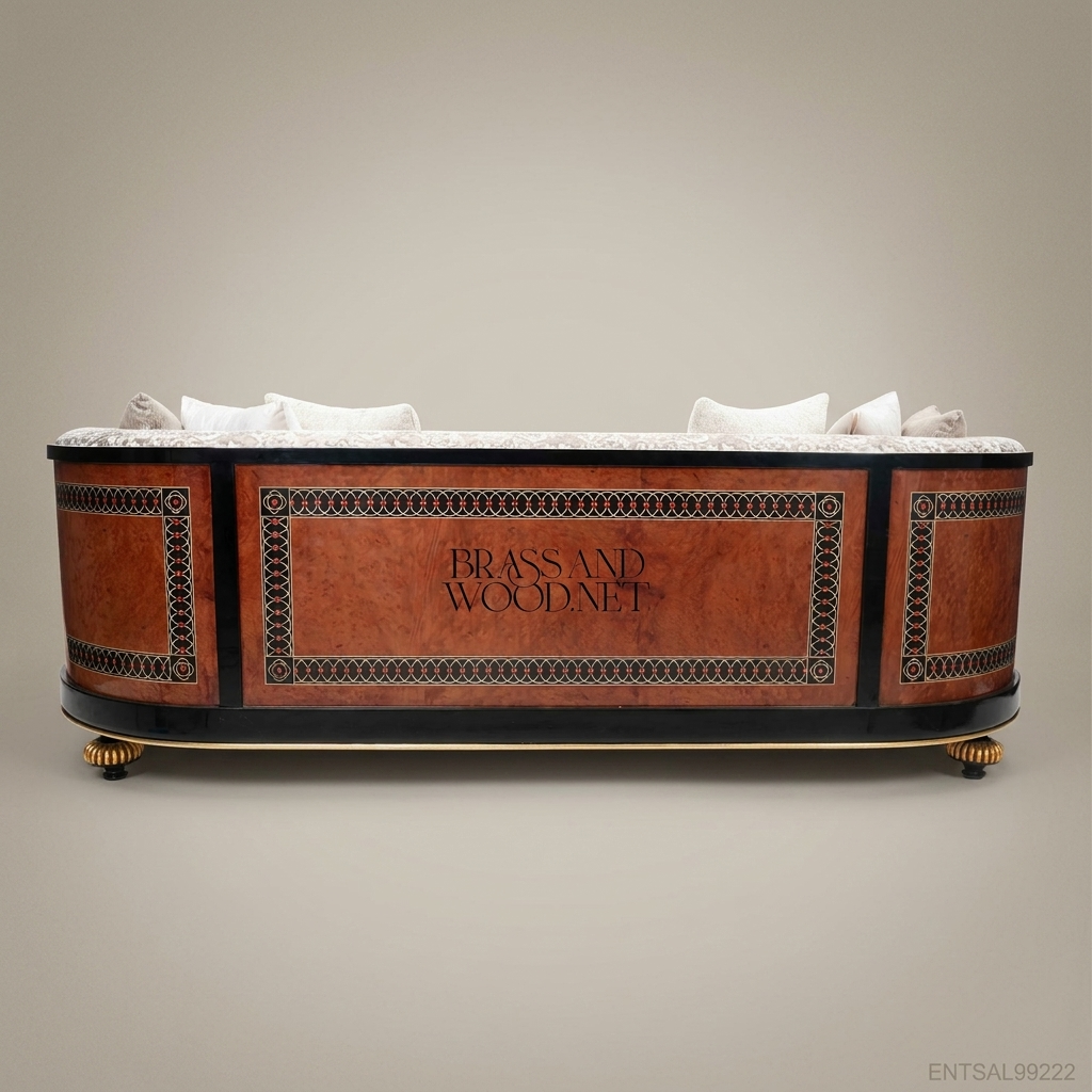 2-Seat Empire Salon Sofa with Gilt Wood & Inlaid Veneer