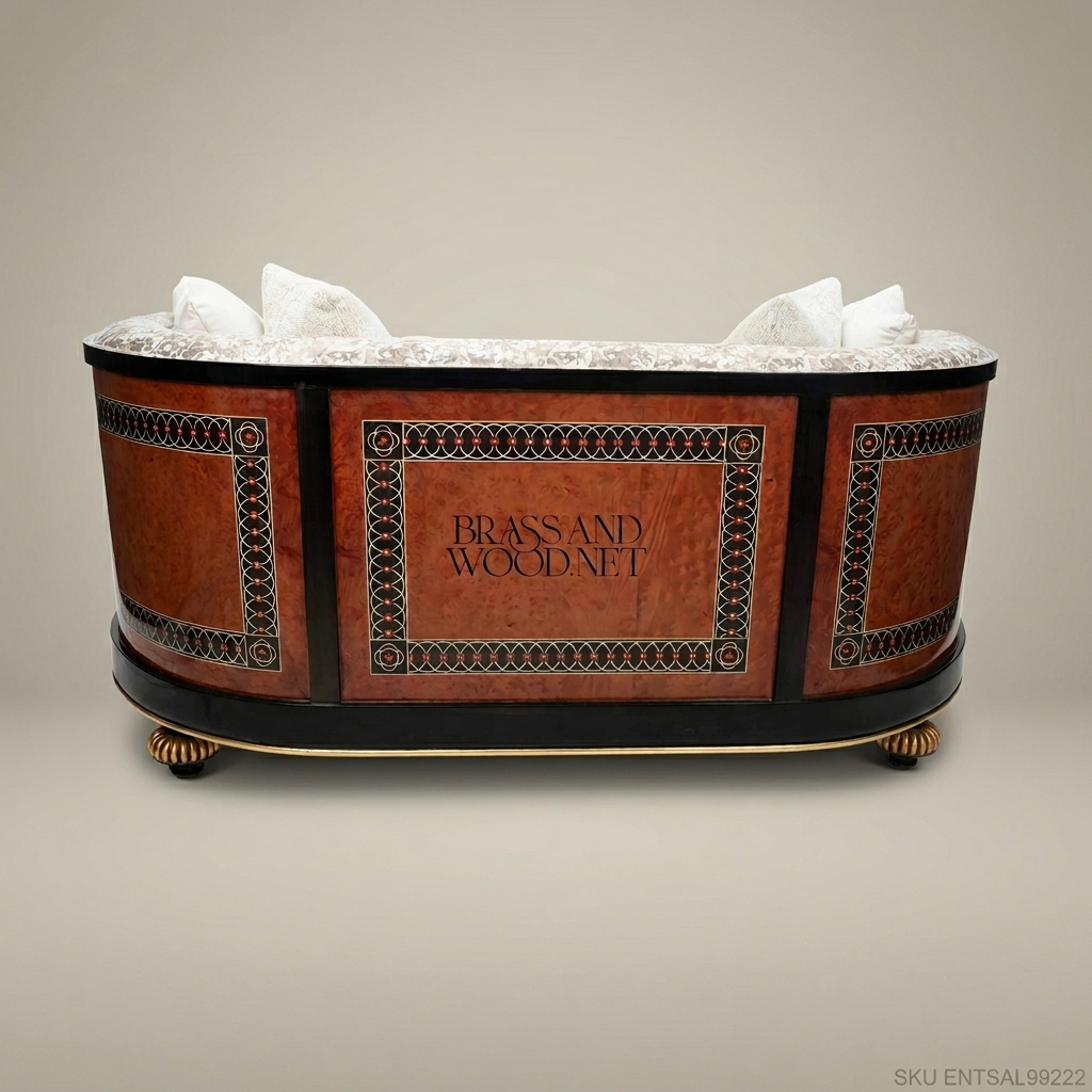 2-Seat Empire Salon Sofa with Gilt Wood & Inlaid Veneer