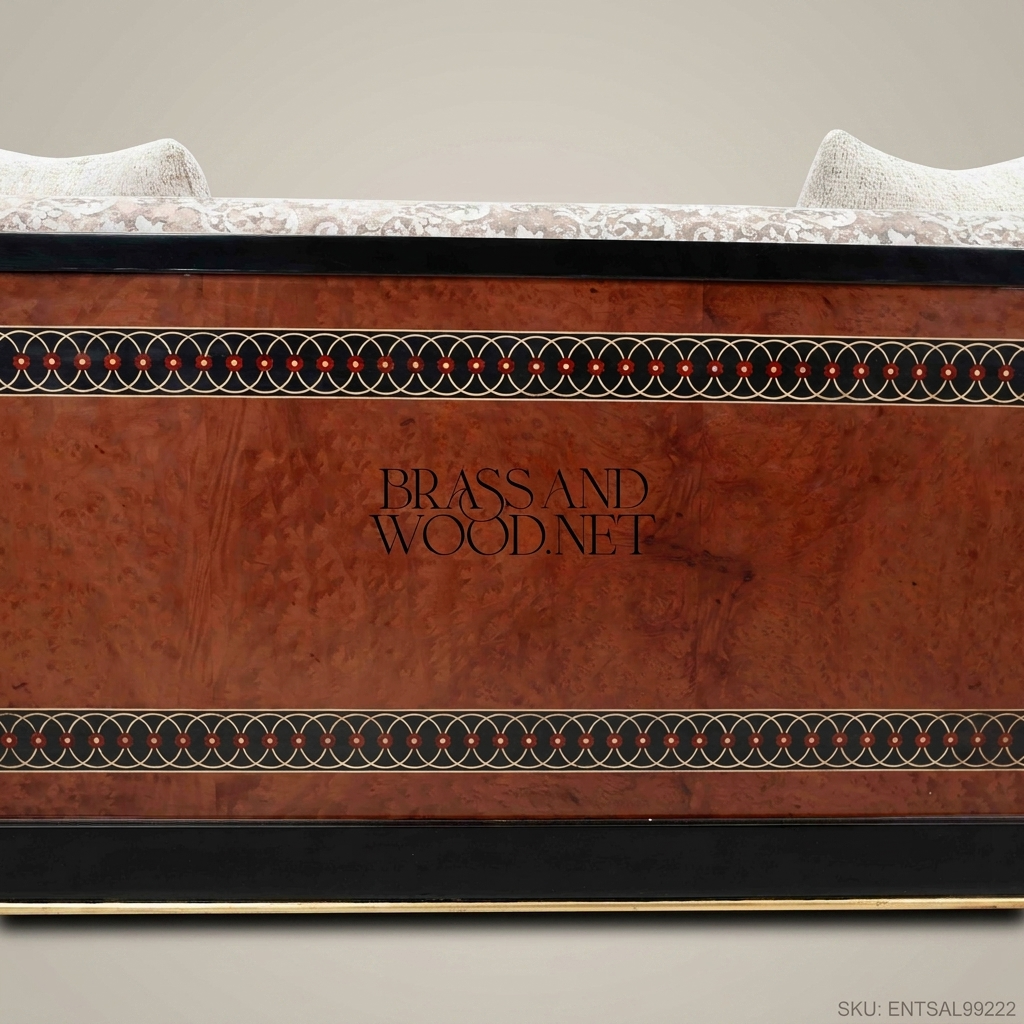 3-Seat Empire Salon Sofa with Gilt Wood & Burl Veneer