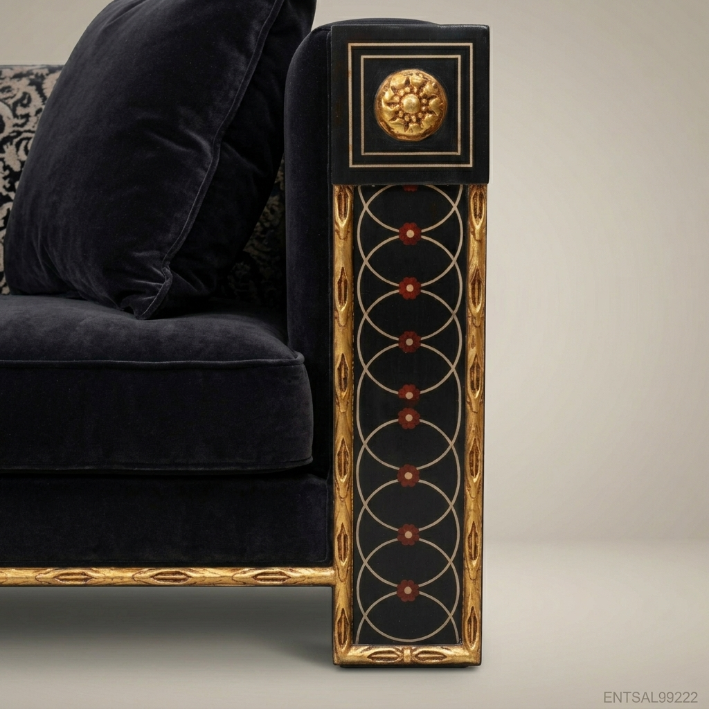 3-Seat Empire Salon Sofa with Gilt Wood & Burl Veneer