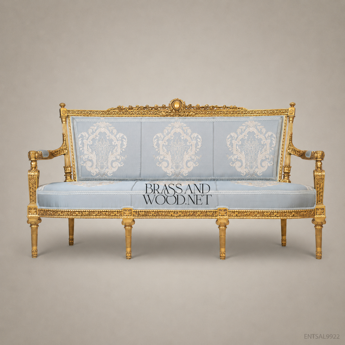 Louis XVI Gilt Carved Salon Set with Black Marble Tables