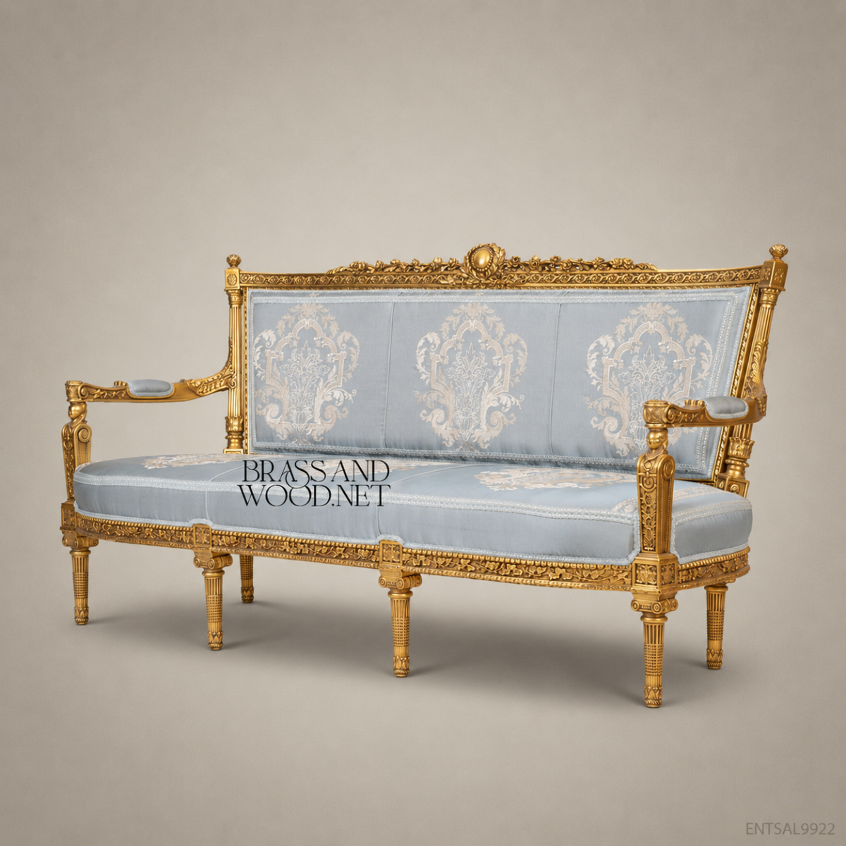 Louis XVI Gilt Carved Salon Set with Black Marble Tables