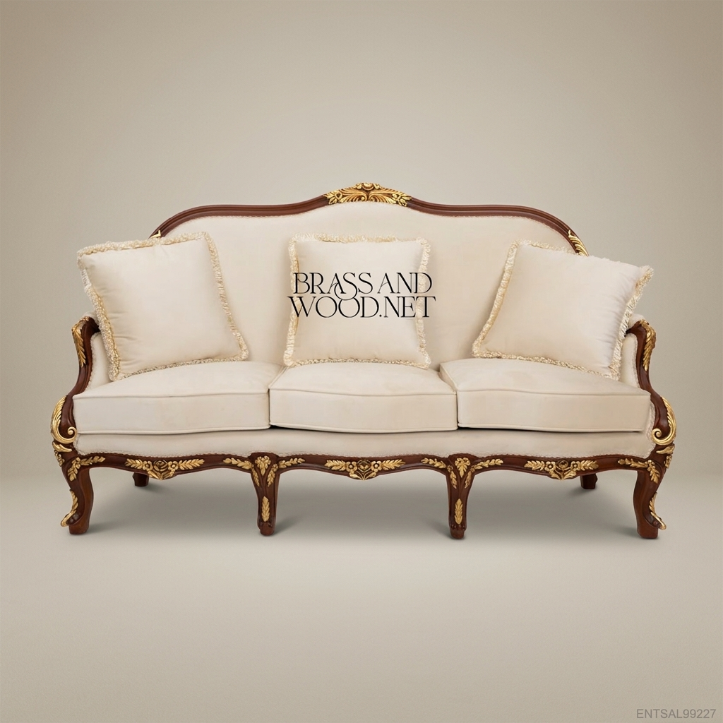 2-Seat Louis XV Gilded Salon Sofa – Gold Carved Frame